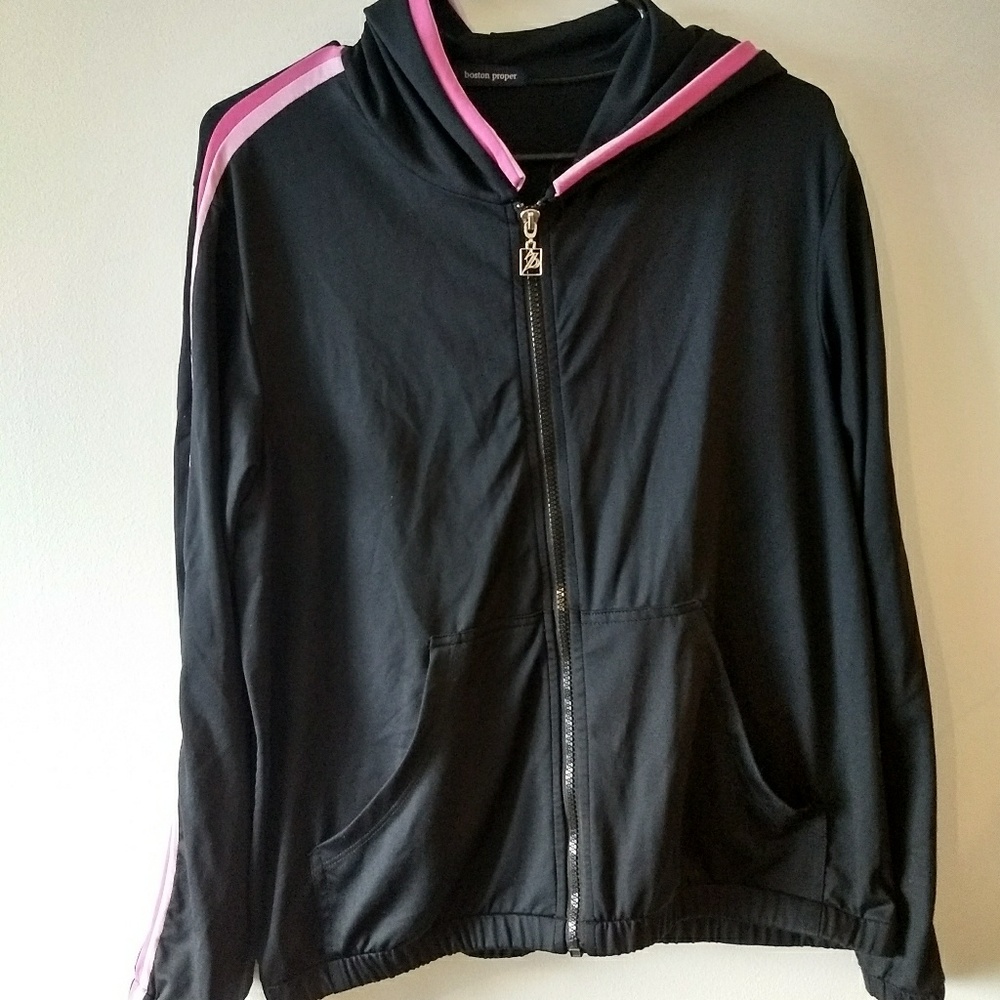 Boston proper athletic jacket witb pink striping